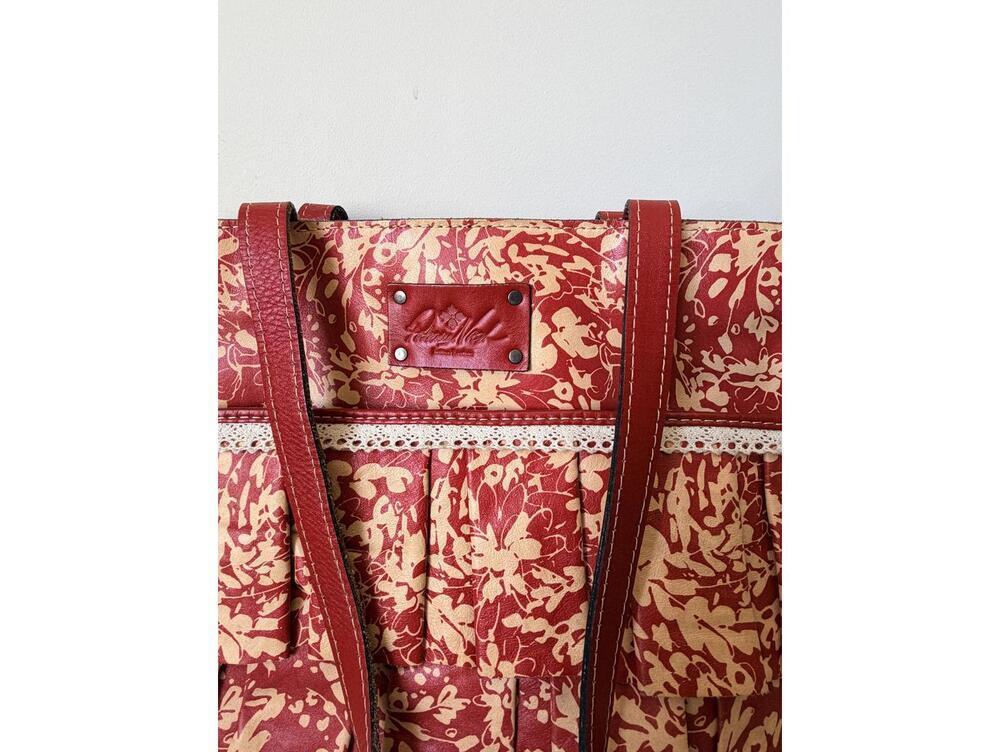 Patricia Nash Large Travel Tote Bag Ruffle Lace Paris Red Wildflower Leather - Picture 7 of 8